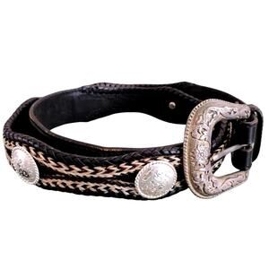 Vintage Tony Lama Braided Horse-Hair Western Concho Belt 38 Cowboy Leather EUC
